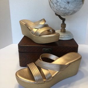Italian Shoemakers Gold Strappy Wedge Sandals